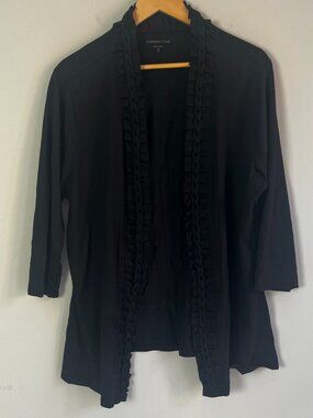 Coldwater Creek Open Front Ruffle Cardigan 1X Black